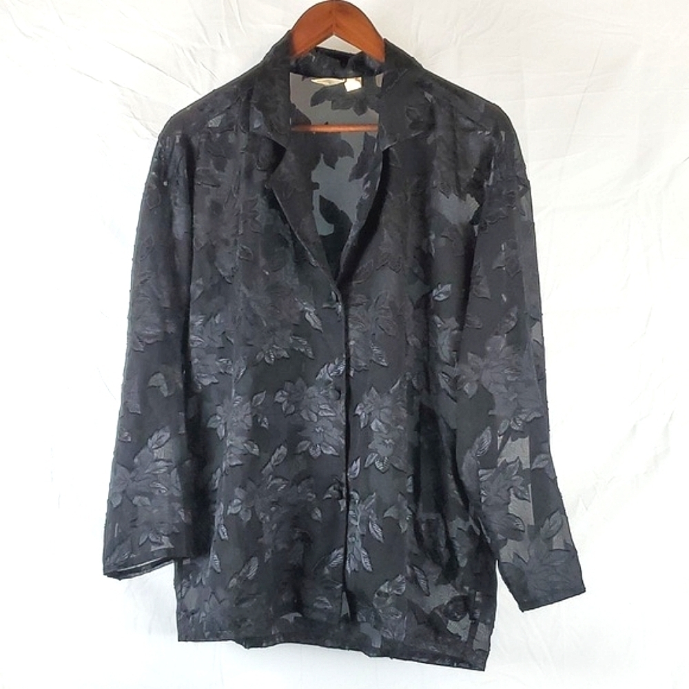Vintage Victoria's‎ Secret Gold Label Black Floral Shirt